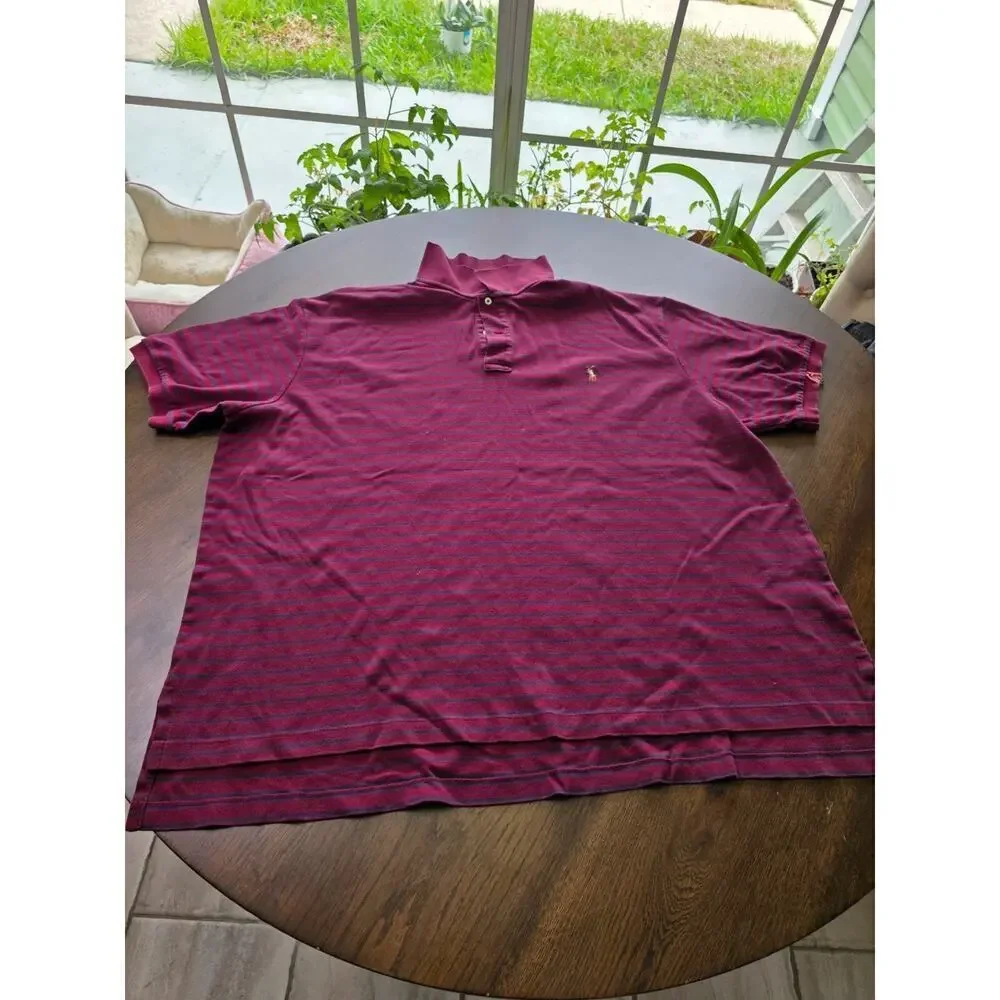 Polo Ralph Lauren 4XB‎ Big Grand Burgundy & Blue Striped Short Sleeve Polo Shirt